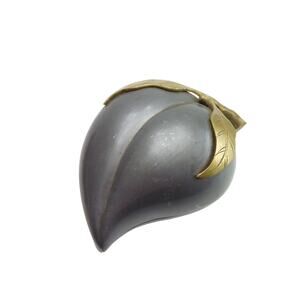 Vintage Metal Fruit Trinket Box Mid Century Modern Peach Brass Leaves Hong Kong